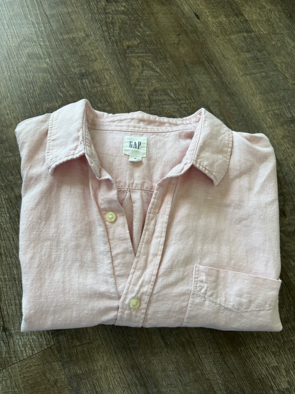 Gap Men's XL Long Sleeve Pink Linen Cotton Button Down Shirt Pocket Casual
